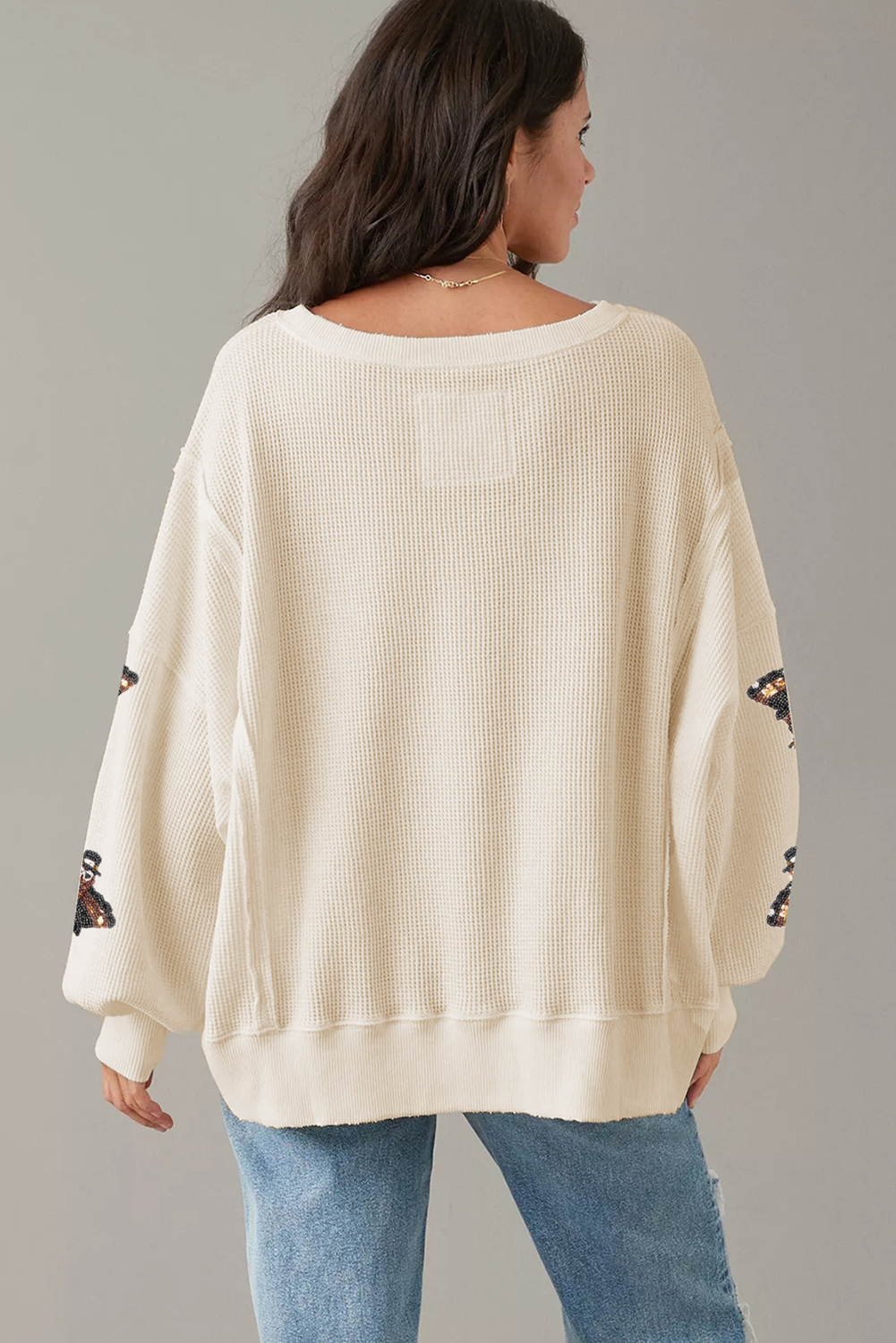 White Thanksgiving Turkey Waffle Oversized Knit Top - Image 2