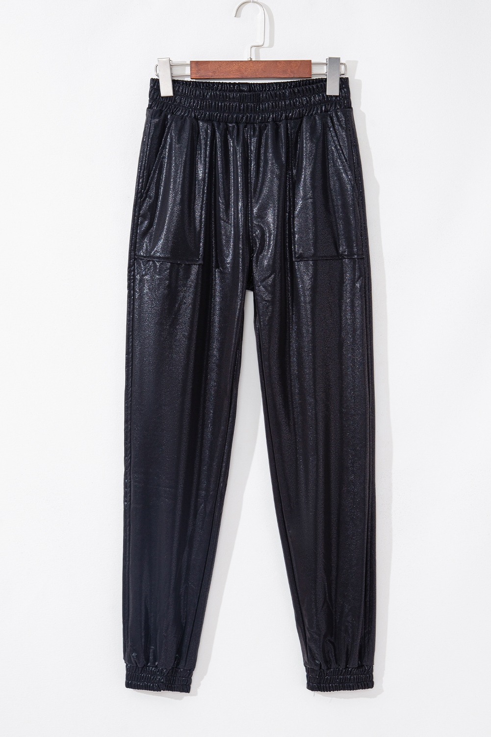 Black Elastic Waist Pocketed Pebble Joggers - Image 7