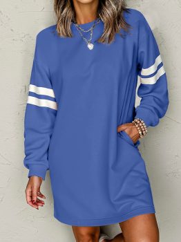 Sky Blue Varsity Contrast Banded Sleeve Shift Sweatshirt Dress