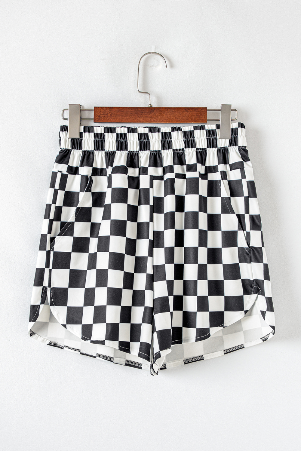 Black Checkered Print High Waist Casual Shorts - Image 4