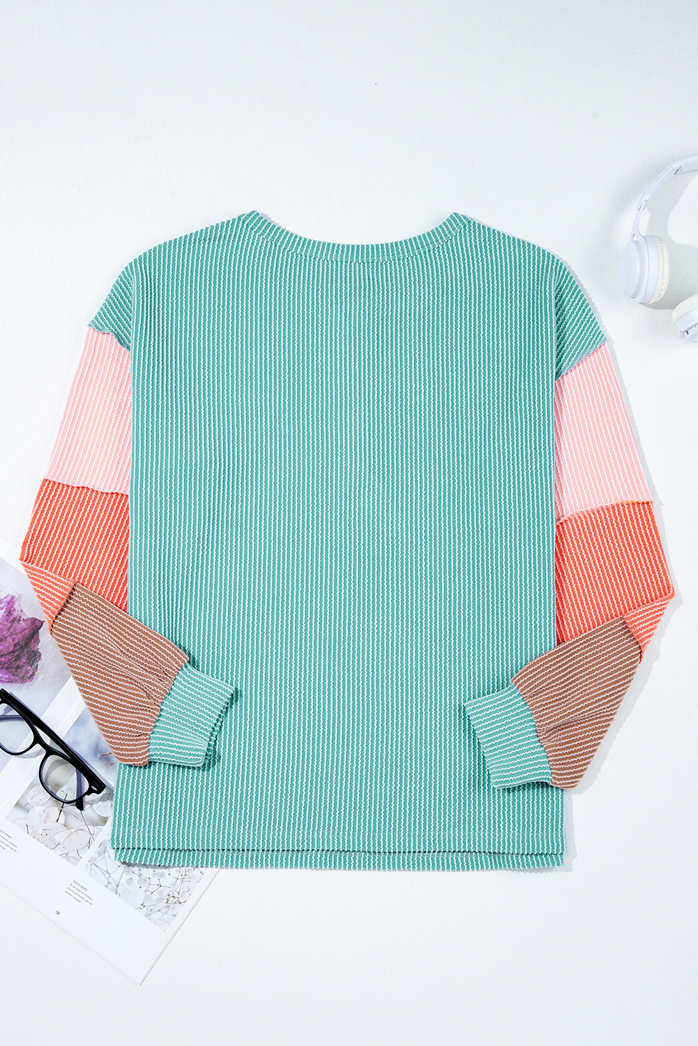 Multicolour Twisted Ribbed Knit Colorblock Henley Top - Image 5