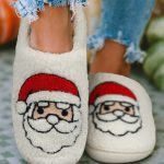 White Christmas Santa Clause Graphic Plush Slippers