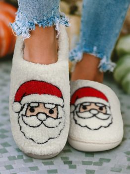 White Christmas Santa Clause Graphic Plush Slippers