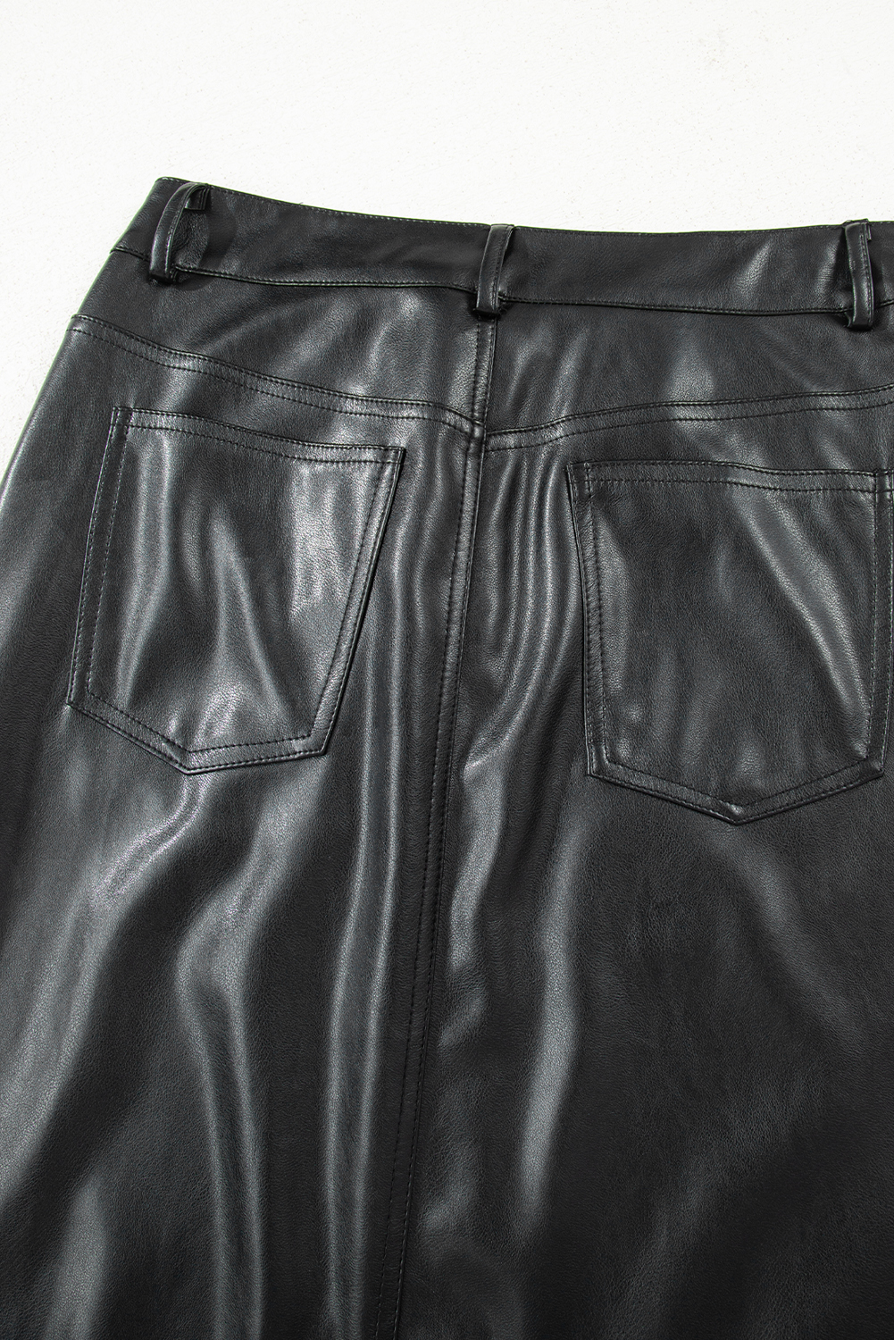 Black Faux Leather Side Slit Maxi Skirt - Image 8