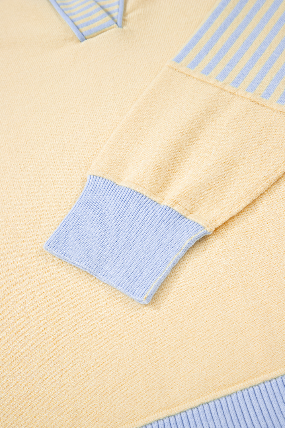 Sky Blue Stripe Contrasting Polo Collar Color Block Knit Drop Shoulder Sweater - Image 8