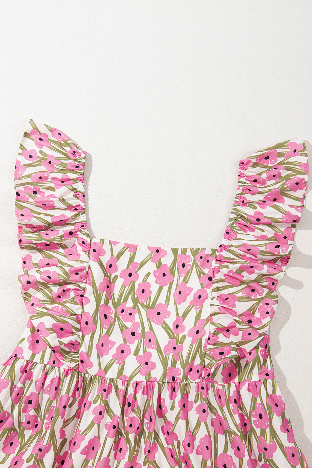 Pink Plus Size Ruffle Trim Square Neck High Waist Floral Maxi Dress - Image 6