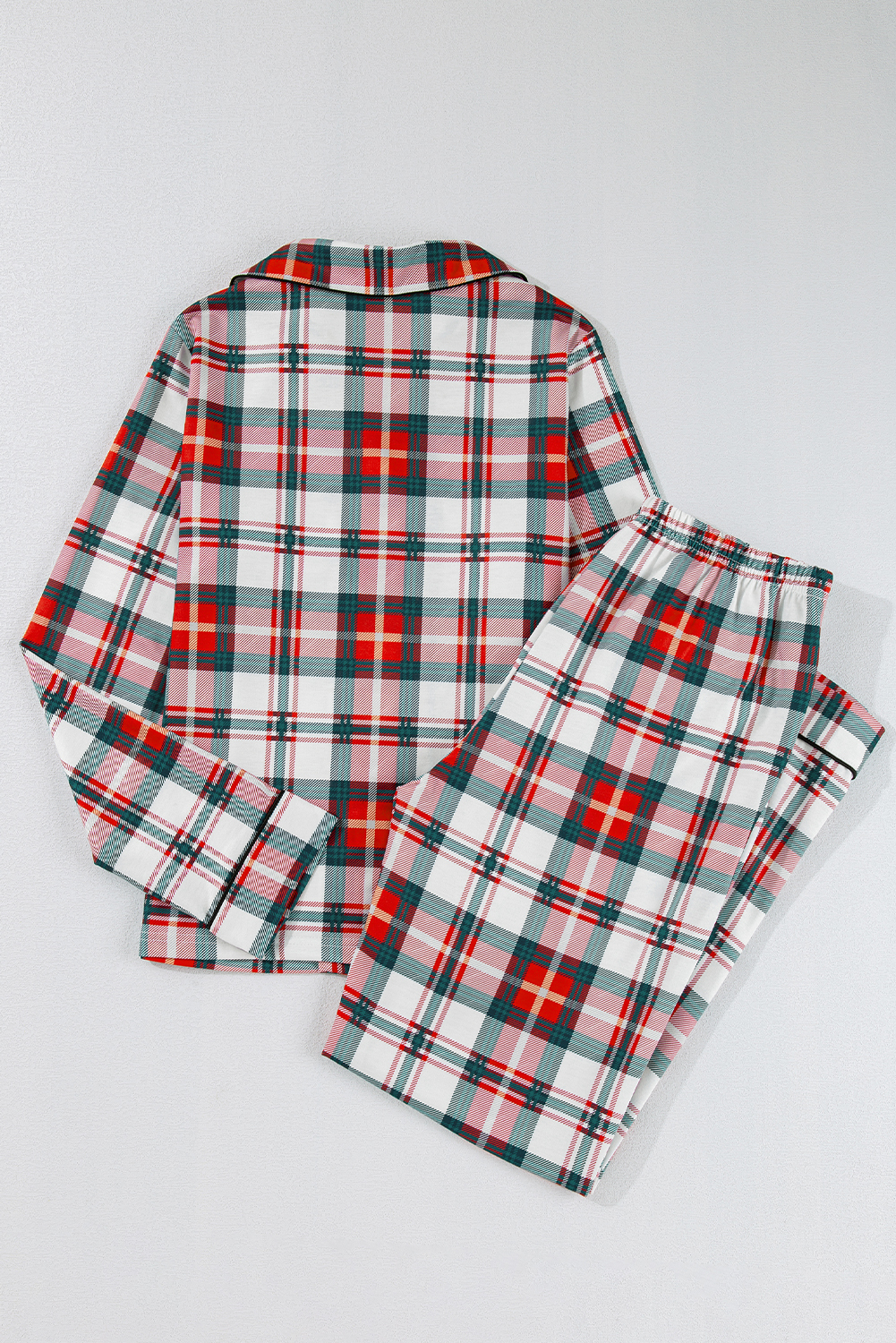 Red Christmas Plaid Print Two Piece Long Sleeve Pajamas Set - Image 6