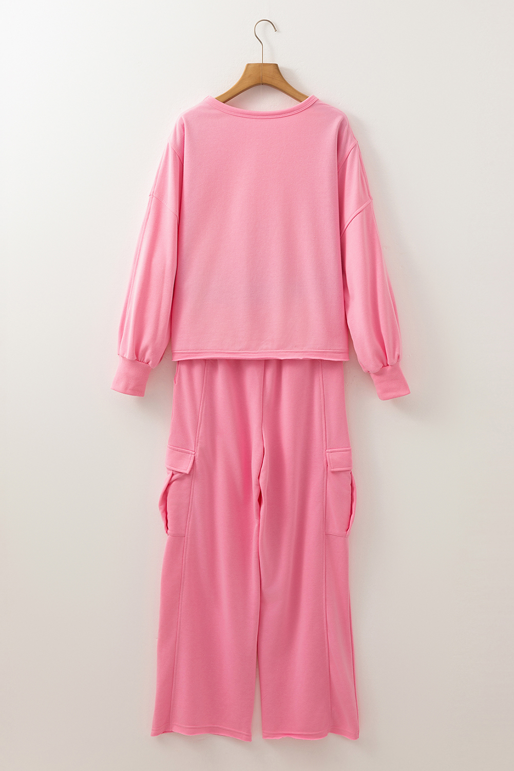 Sachet Pink Solid Color Patchwork Pullover Top and Cargo Pants Set - Image 5