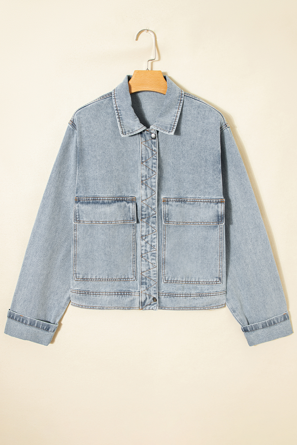 Beau Blue Street Style Zip Up Washed Denim Jacket - Image 6
