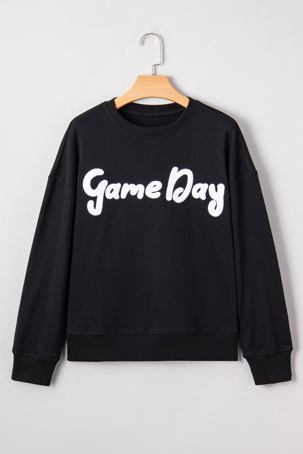 Black Chenille Game Day Graphic Drop Shoulder Sweatshirt - Image 7