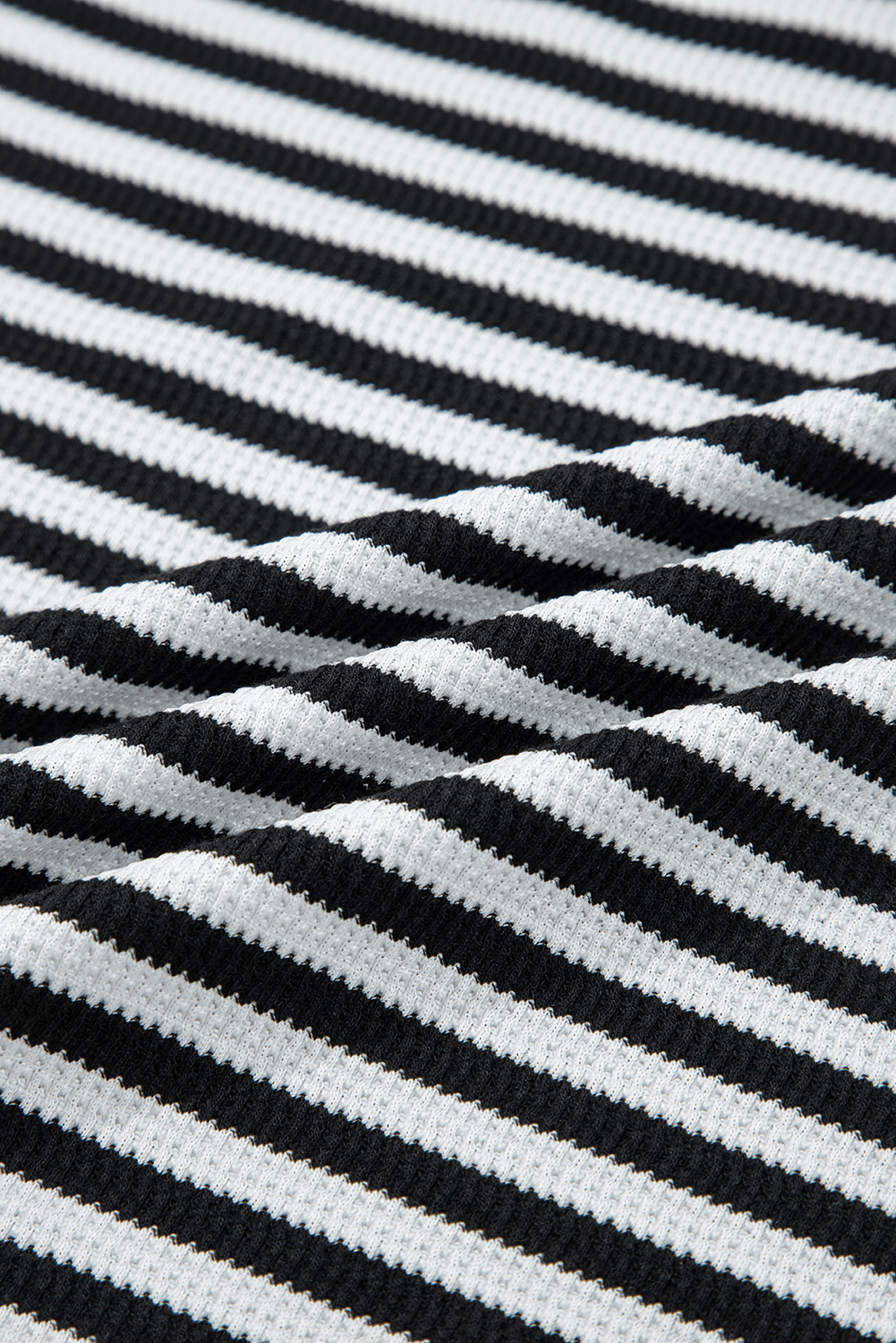 Black Stripe Thermal Knit Drop Shoulder Casual Top - Image 11