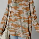 Brown Retro Camouflage Print Exposed Seam Patchwork Drop Shoulder Sweatshirt