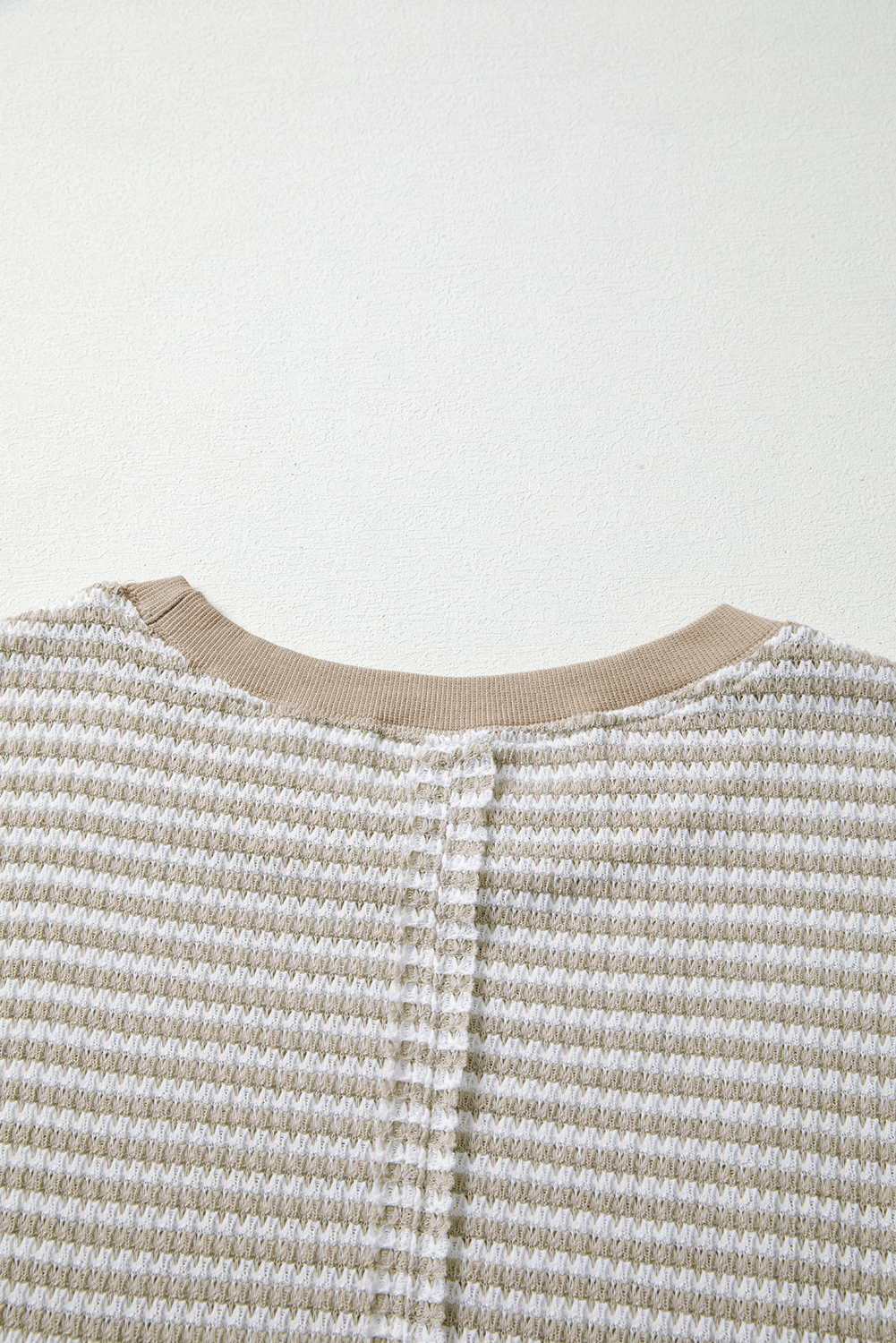 Brown Stripe Ribbed Trim Drop Shoulder Long Sleeve Oversize Top - Image 6