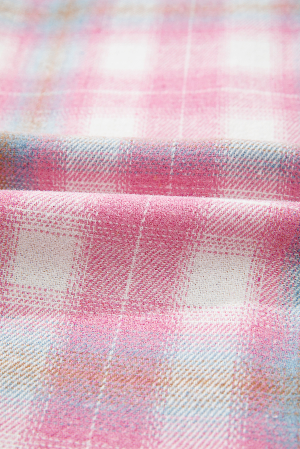 Pink Brushed Plaid Corduroy Flap Pockets Patchwork Shacket - Image 8