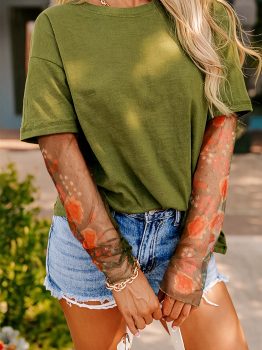 Fern Green Faux Two Piece Floral Long Sleeve Patchwork Tee