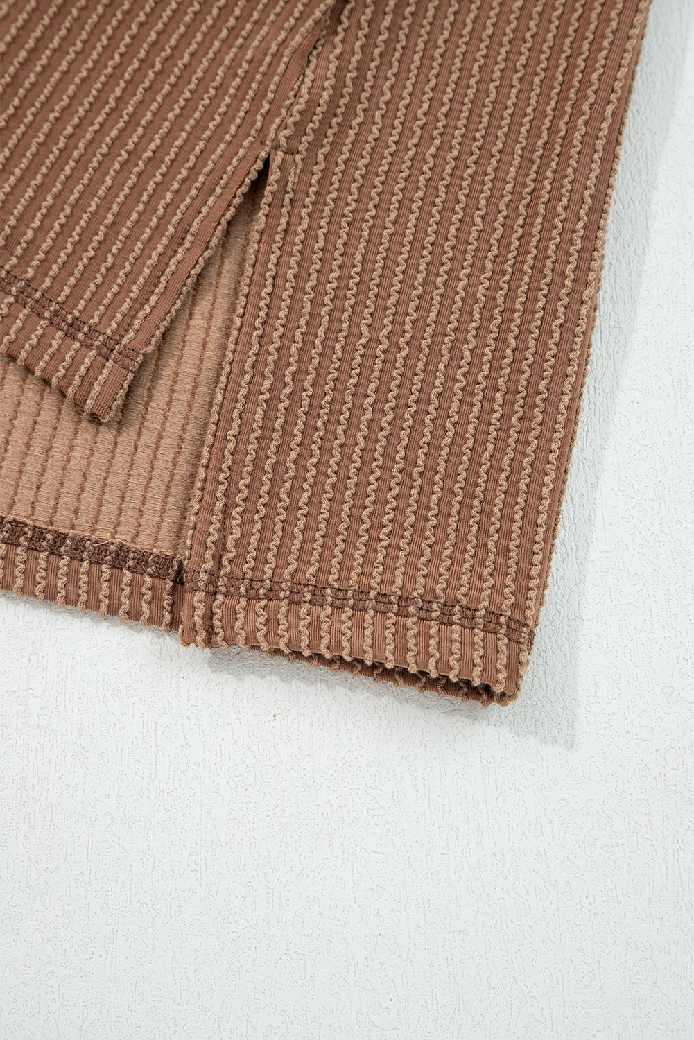 Dark Khaki Twist Ribbed Exposed Seam Detail Long Sleeve Loose Top - Image 8