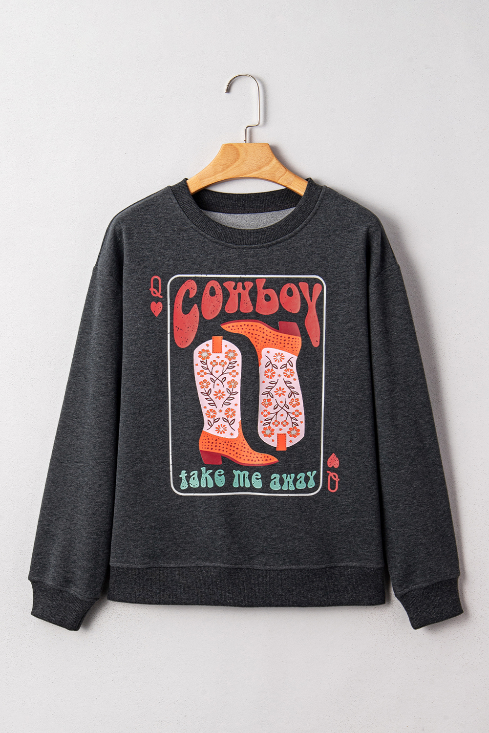 Carbon Grey Cowboy Queen Card Drop Shoulder Graphic Sweatshirt - Image 4