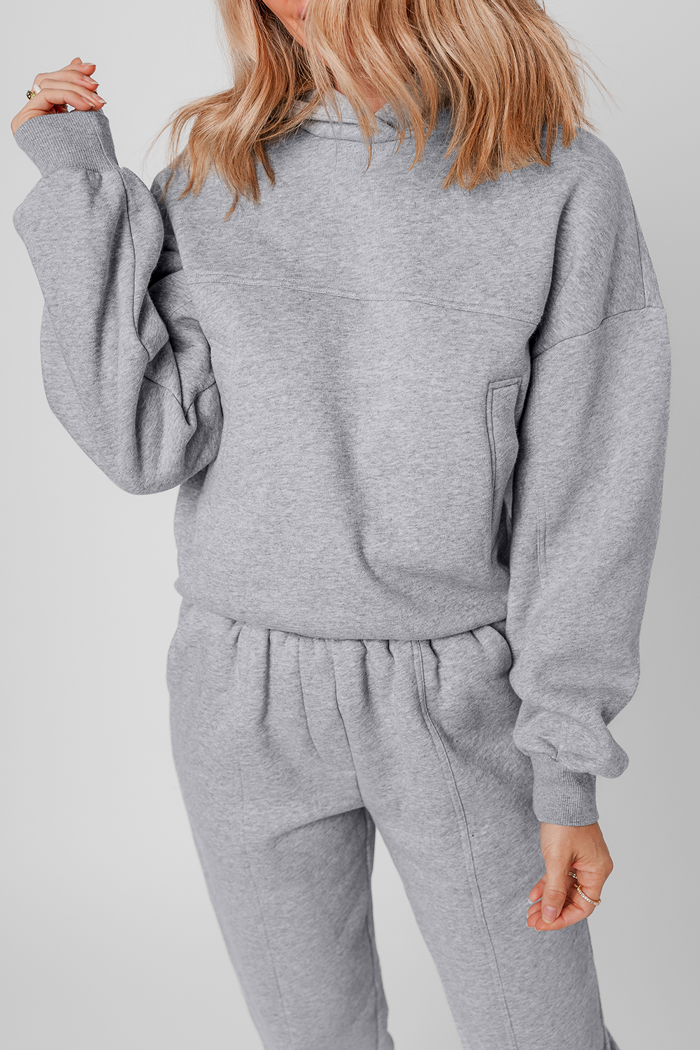 Gray Solid Exposed Seams Hoodie and Joggers Activewear Set - Image 4