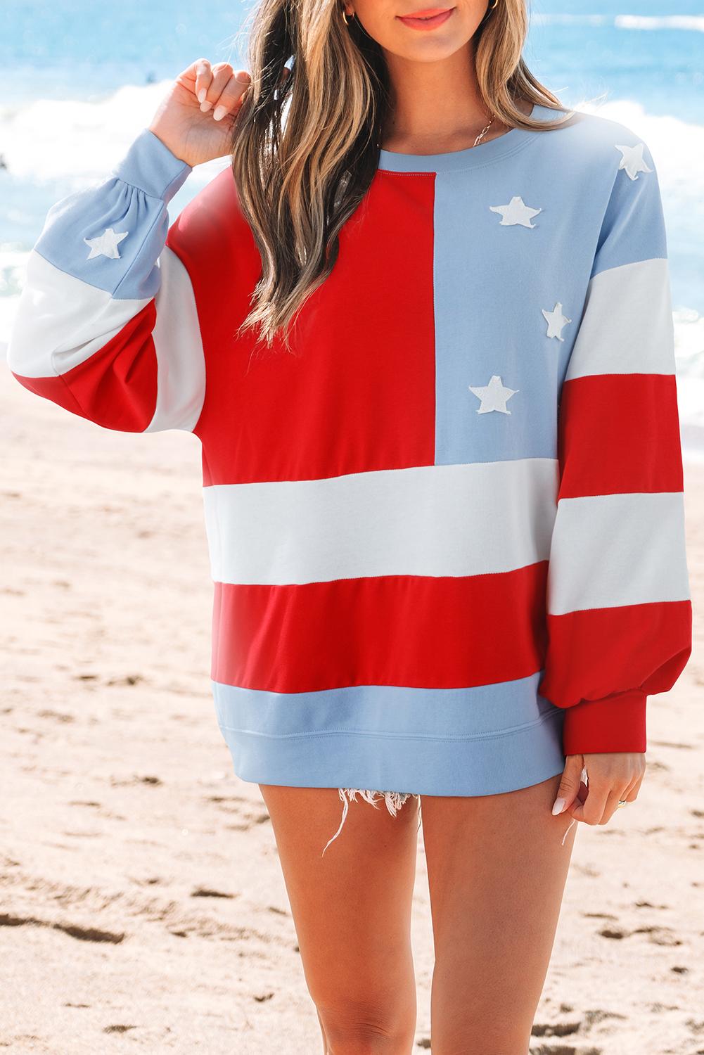 Multicolour American Flag Vintage Oversized Pullover Sweatshirt - Image 3