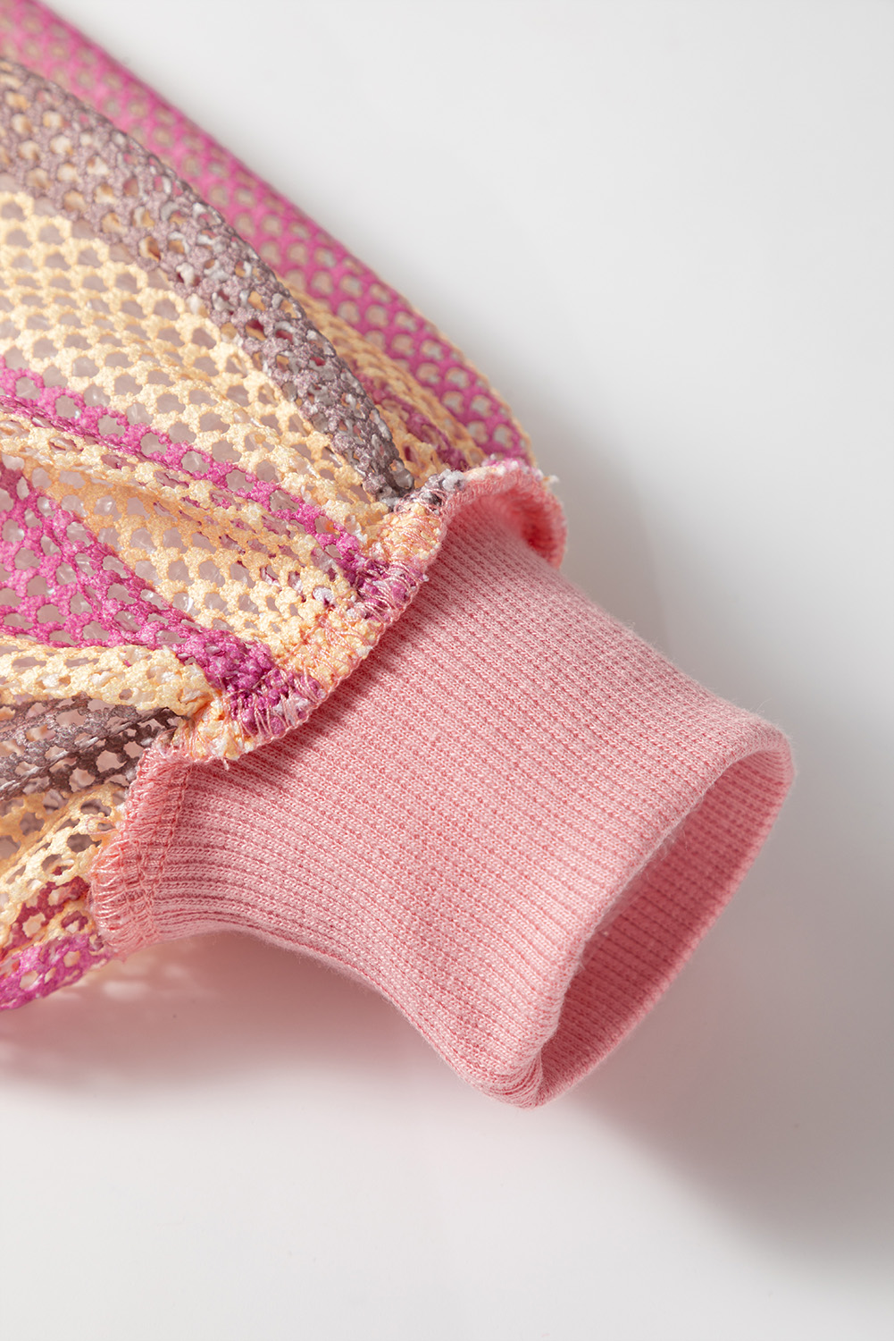 Blossom Striped Mesh Sleeve Patchwork Exposed Seam Casual Pullover Top - Image 6