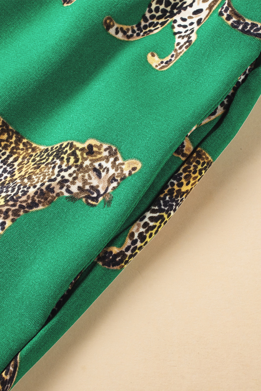 Green Cheetah Print Short Sleeve Shirt and Pants Pajama Set - Image 8