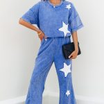 Ashleigh Blue Acid Wash Star Patched Rolled Trim Pants Set
