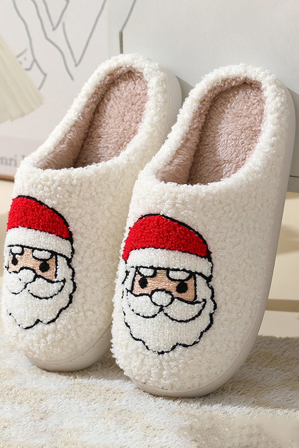 White Christmas Santa Clause Graphic Plush Slippers - Image 6