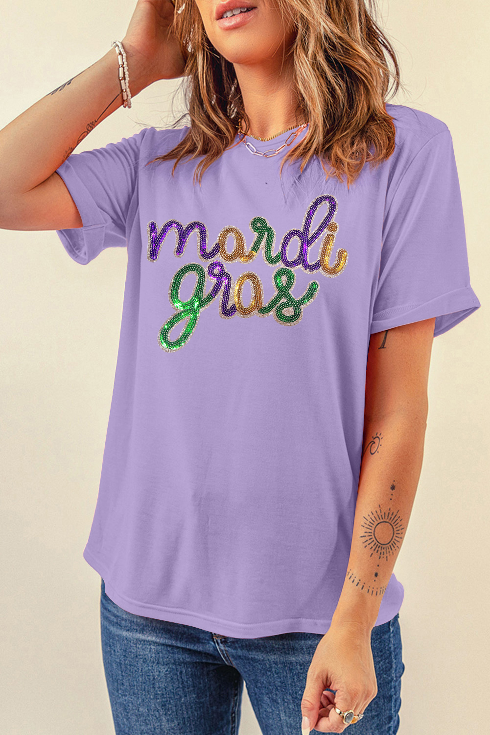 Wisteria Sequin mardi gras Graphic T Shirt - Image 2