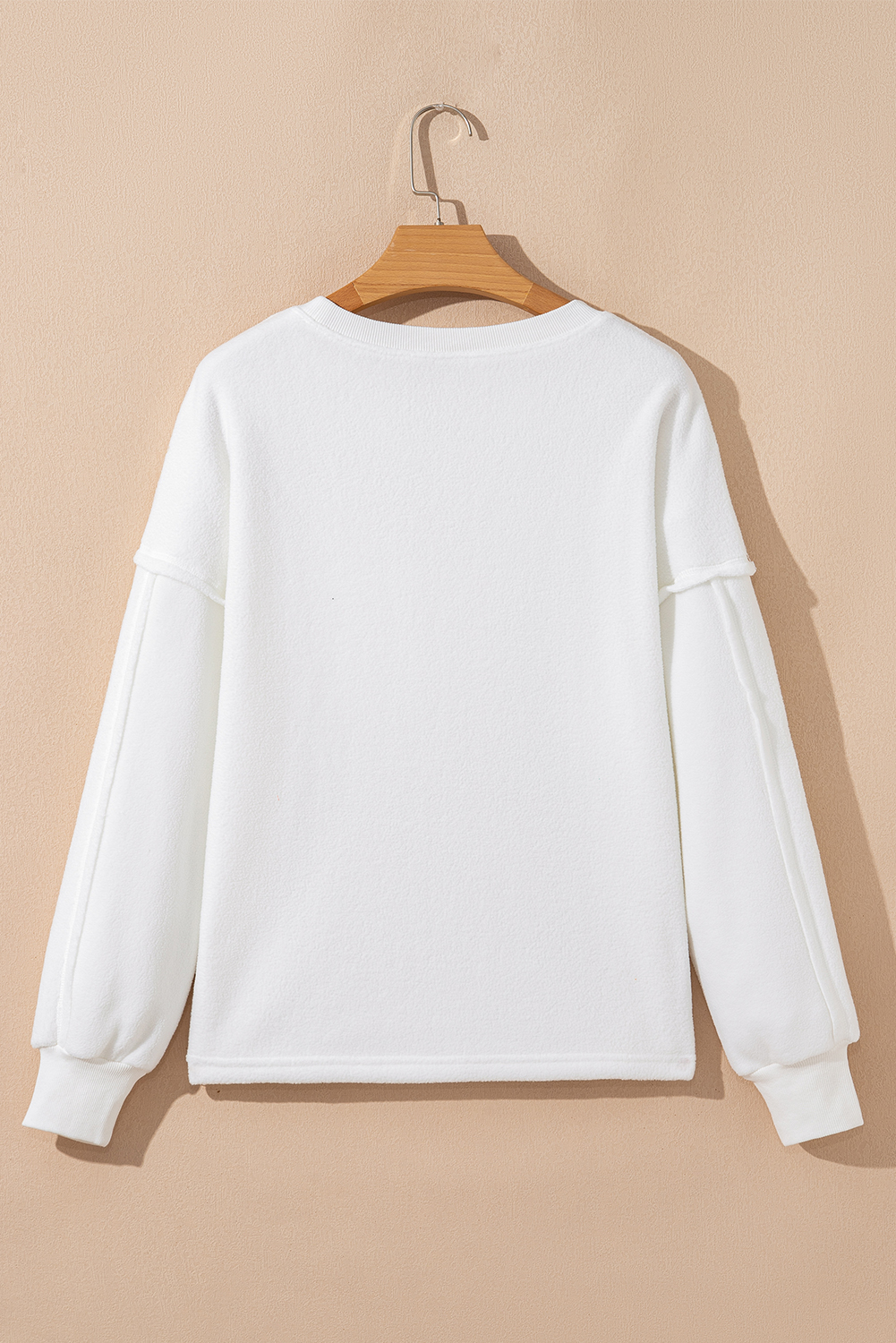 White Exposed Seam Chest Pocket Knit Pullover Sweatshirt - Image 6