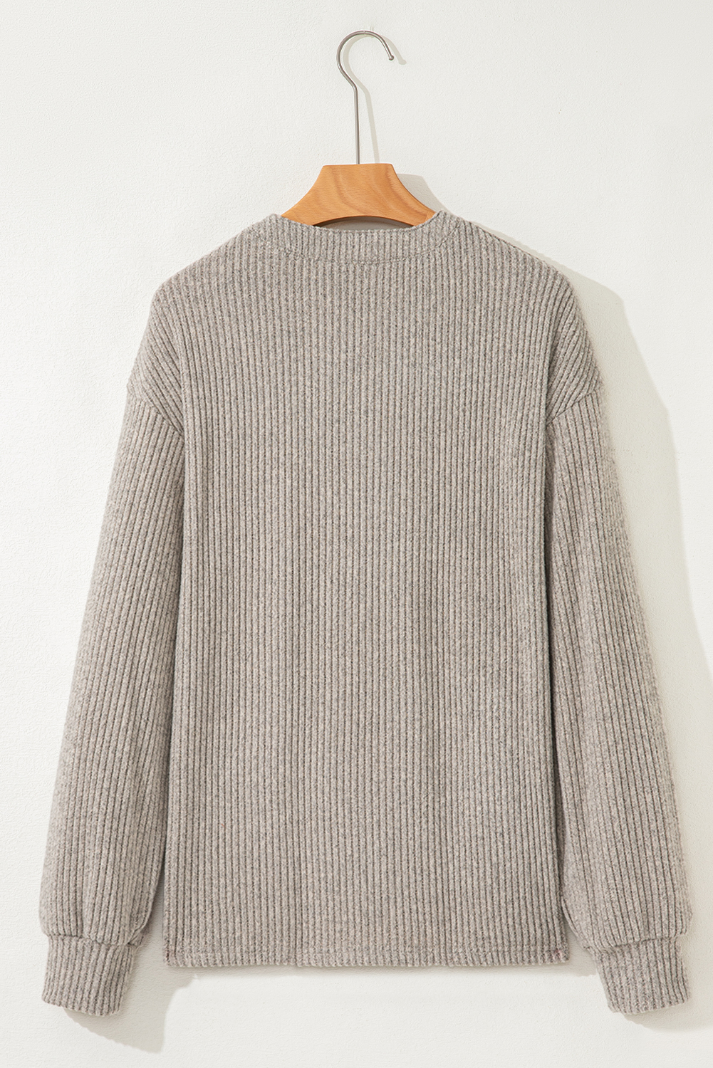 Simply Taupe Ribbed Texture Drop Shoulder Henley Knit Top - Image 5