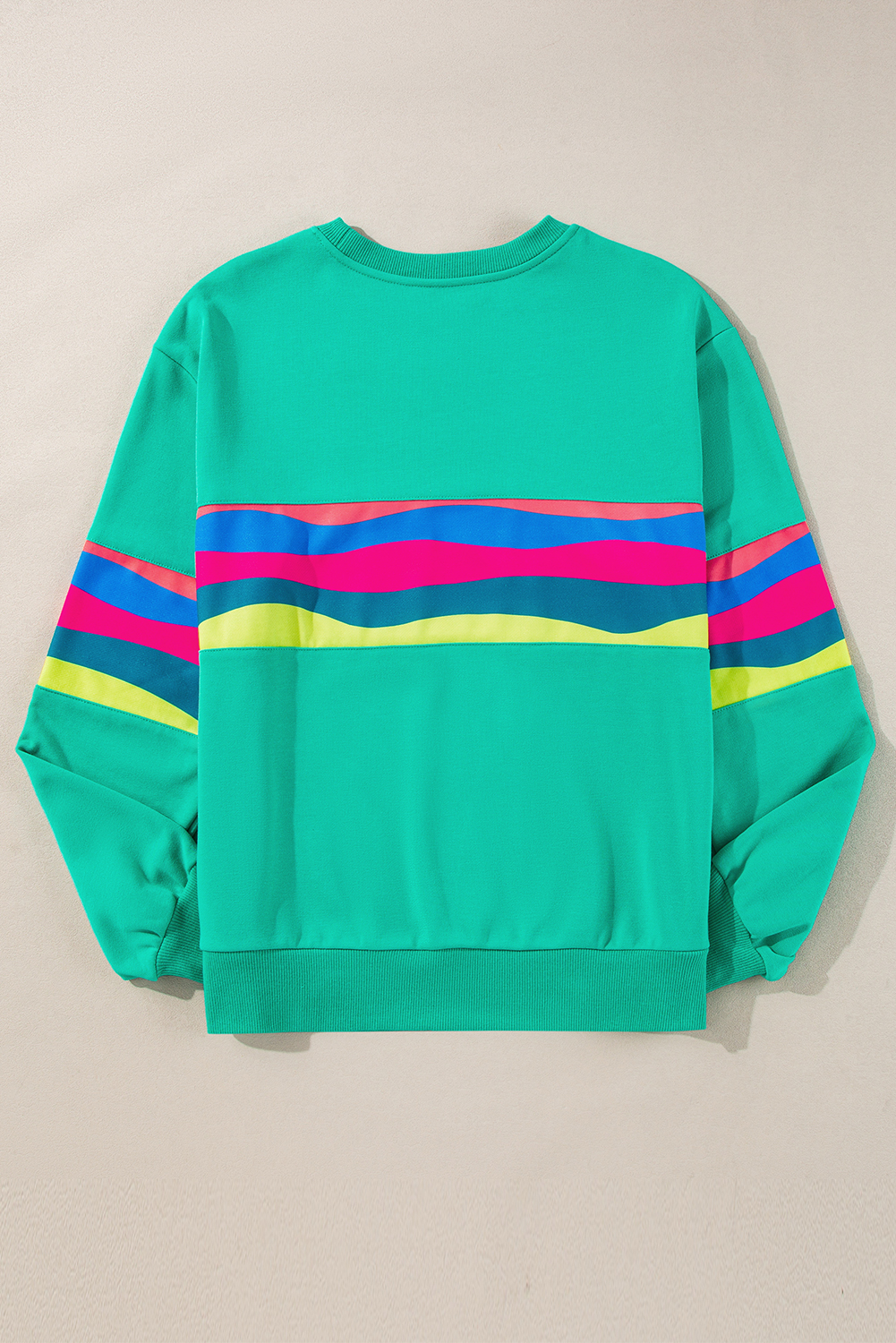 Green Colorful Striped Accent Long Sleeve T Shirt - Image 6