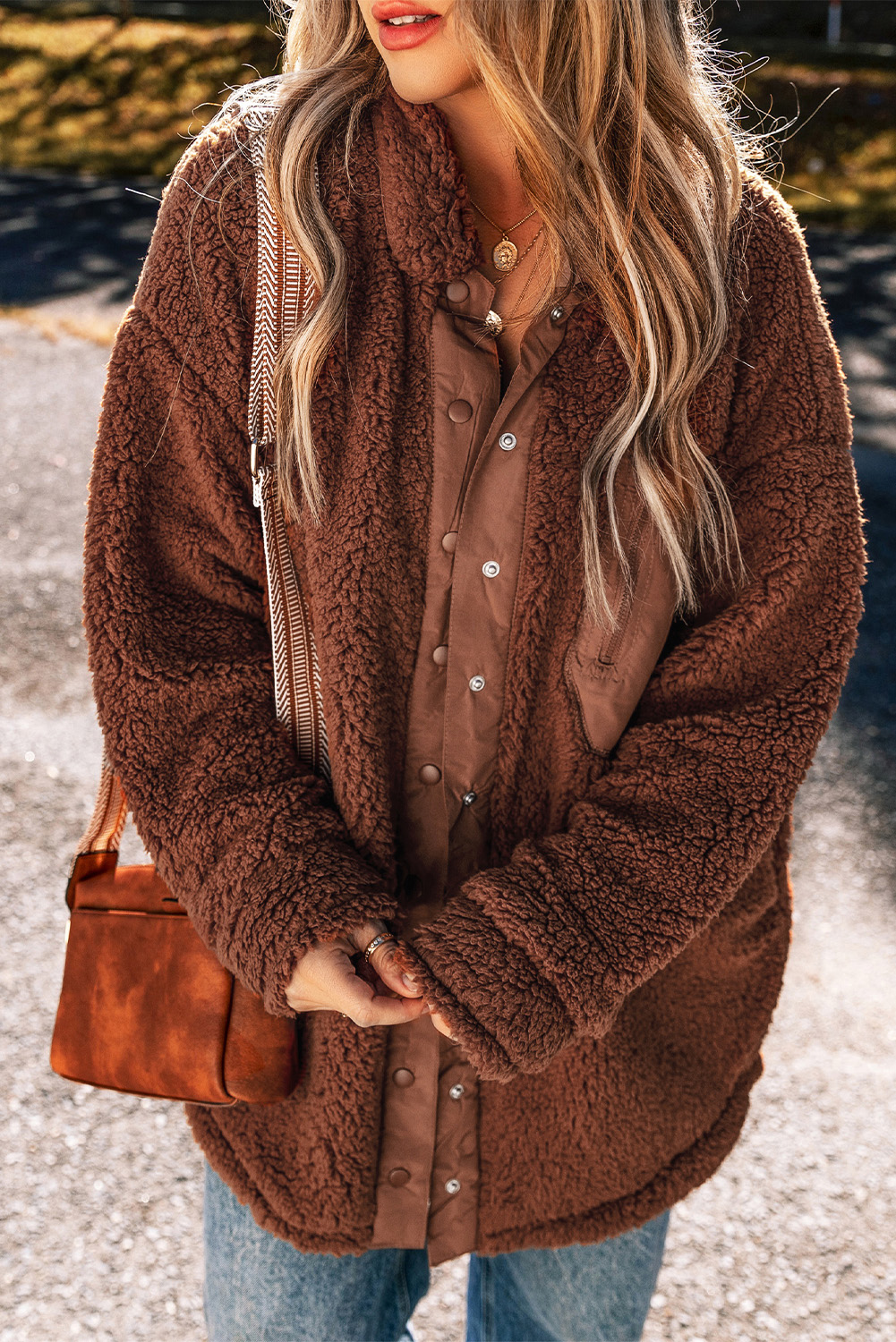 Red Clay Faux Shearling Teddy Bear Jacket - Image 3