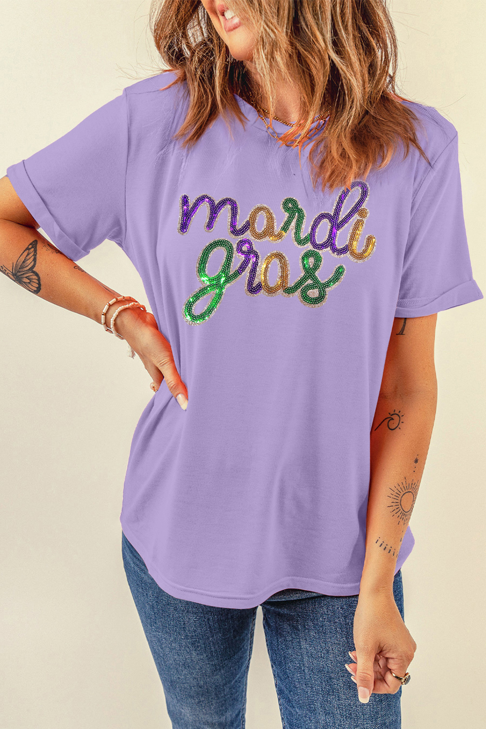 Wisteria Sequin mardi gras Graphic T Shirt - Image 5