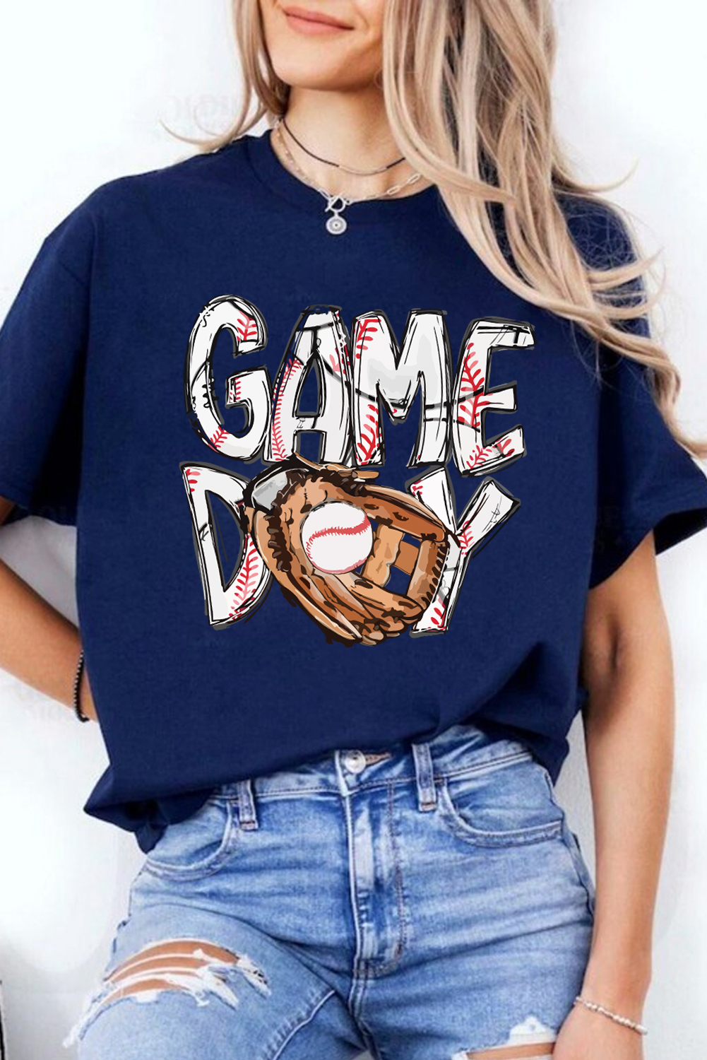 Blue GAME DAY TOUCH DOWN Graphic T Shirt - Image 3