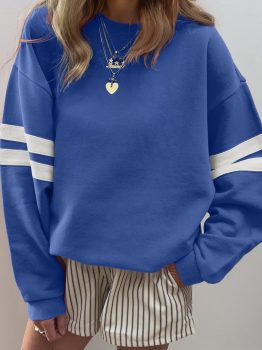 Sky Blue Varsity Striped Detail Drop Shoulder Oversized Sweatshirt