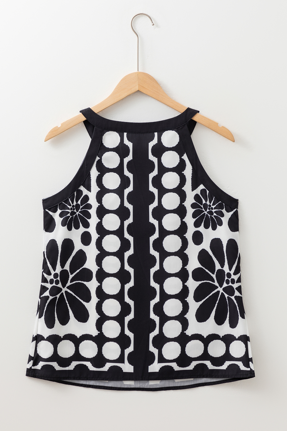 Black Abstract Dot Flower Print Tank Top - Image 5