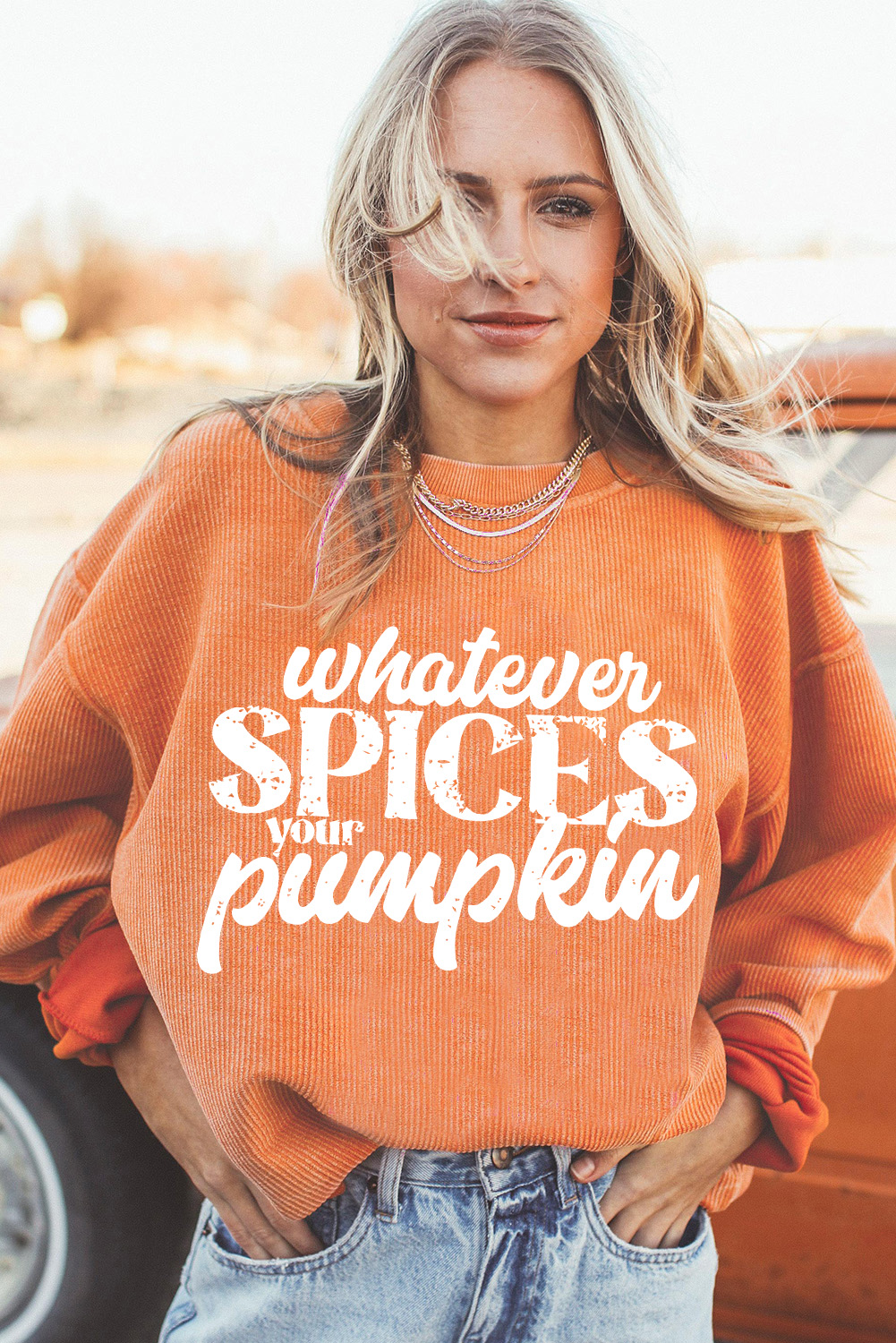 Orange Whatever Spices Your Pumpkin Graphic Corded Pullover Sweatshirt - Image 4