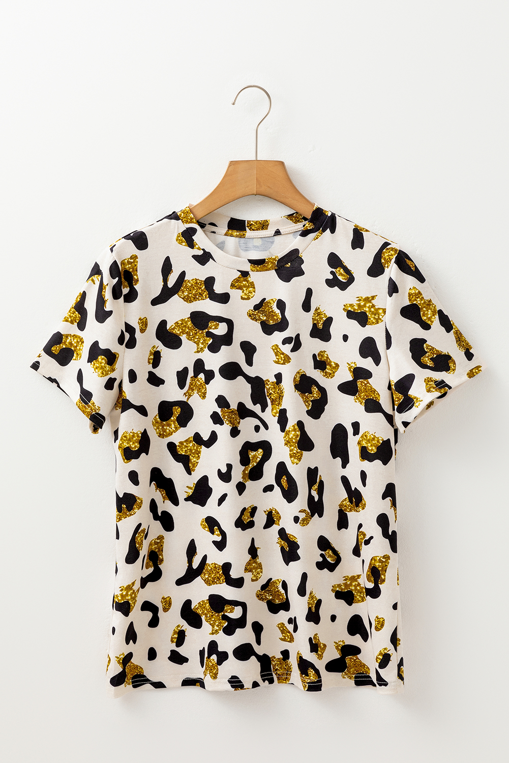 Apricot Leopard Print Round Neck Casual T Shirt - Image 7