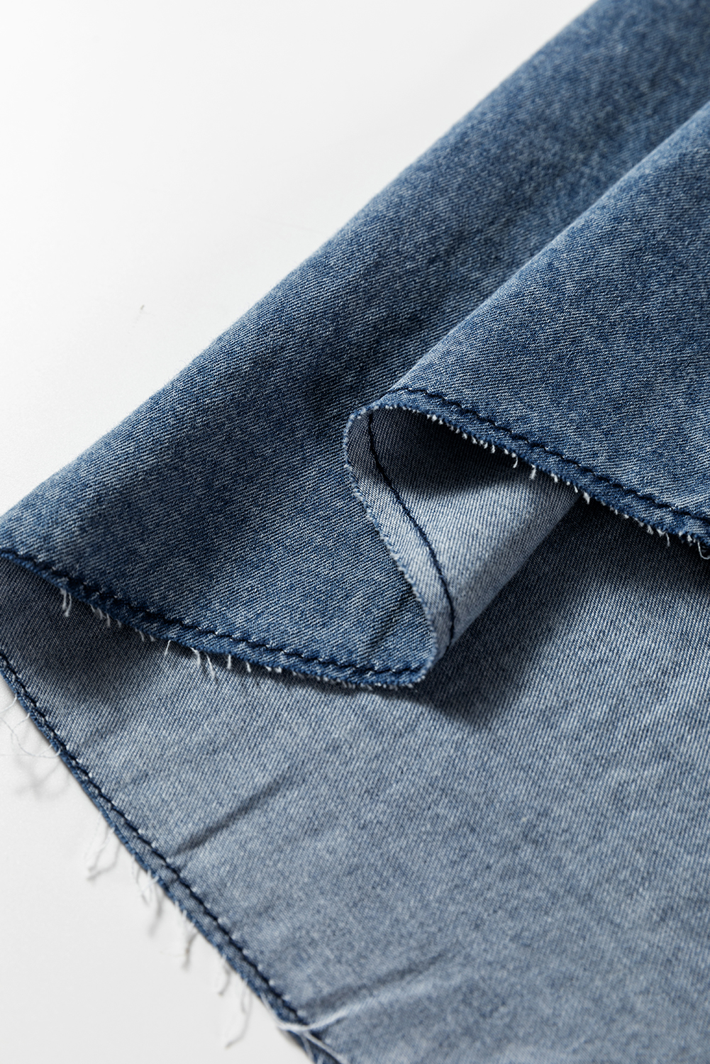 Blue Beau Chest Pocket Raw Hem Denim Loose Shirt Dress - Image 13