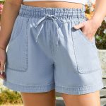 Beau Blue Pocketed Drawstring High Waist Plus Size Denim Shorts