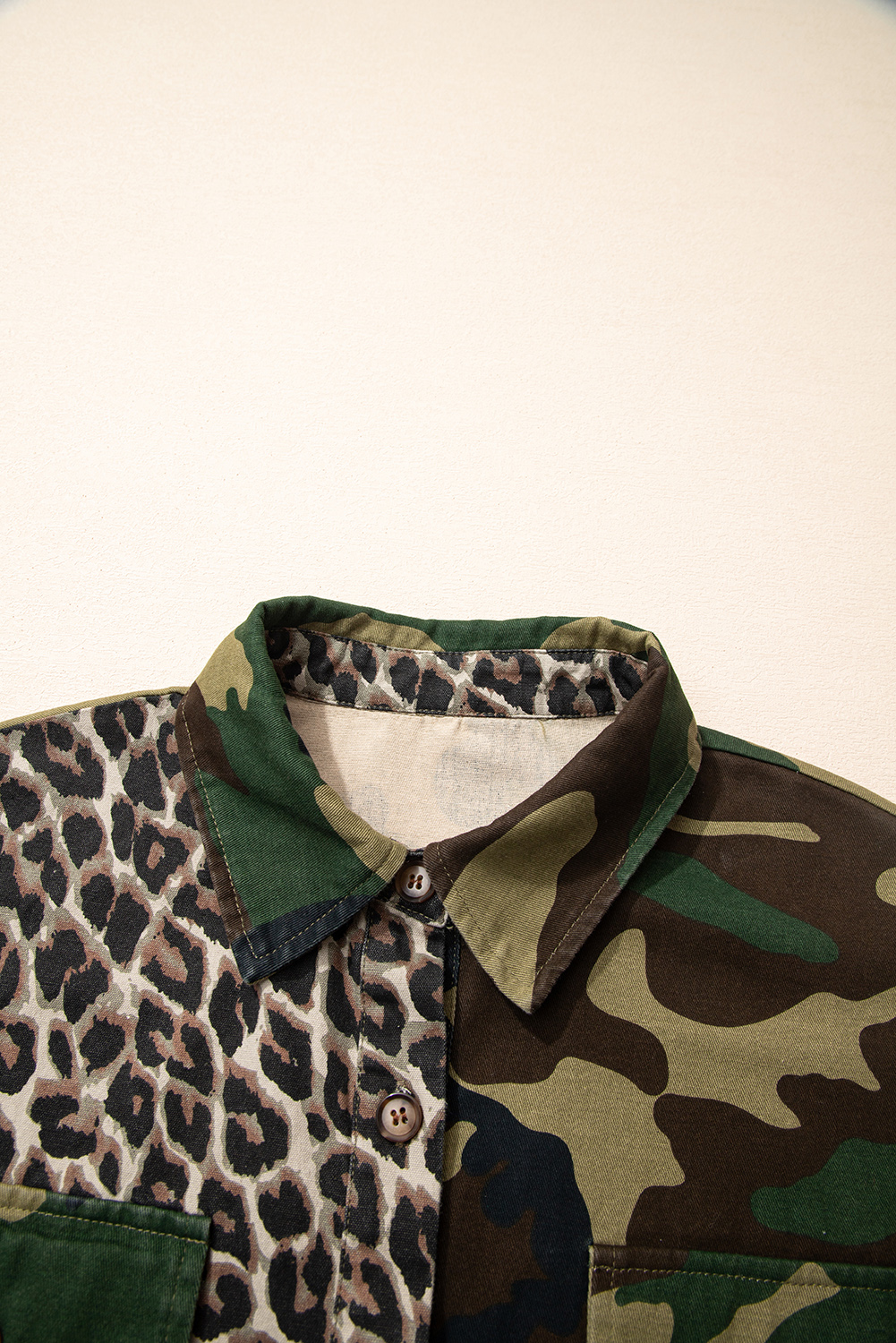 Brown Leopard Camo Patchwork Oversize Shacket - Image 6
