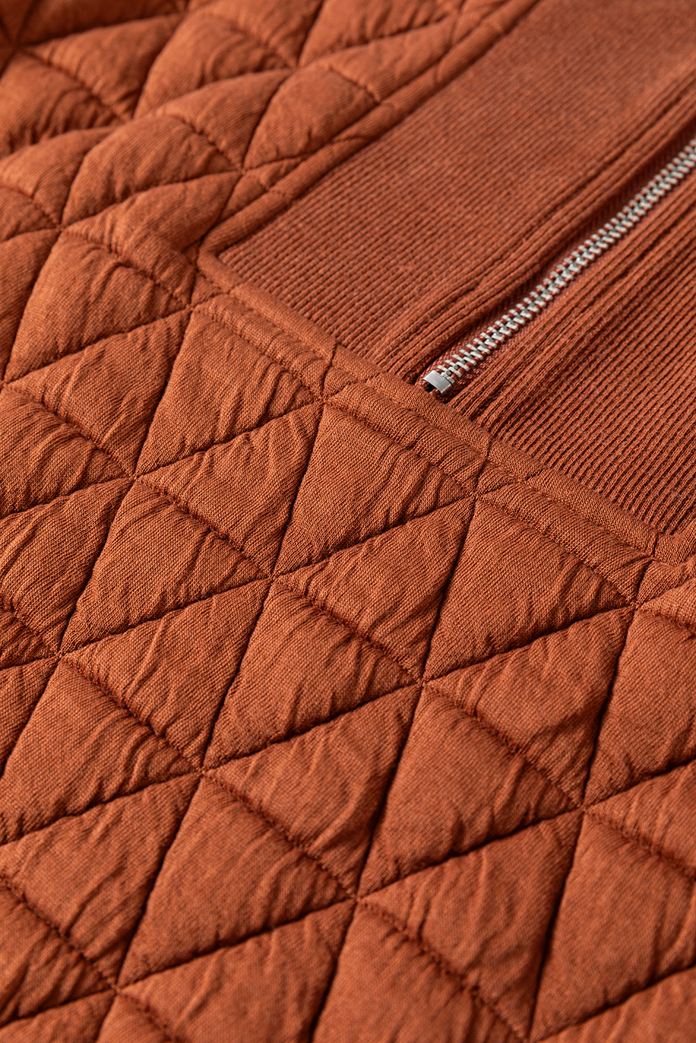 Straw Yellow Geometric Quilted Half Zipped Loose Sweatshirt - Image 6