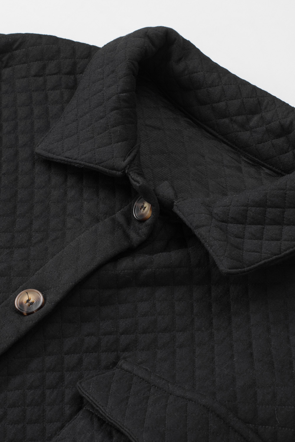 Black Retro Quilted Flap Pocket Button Shacket - Image 8
