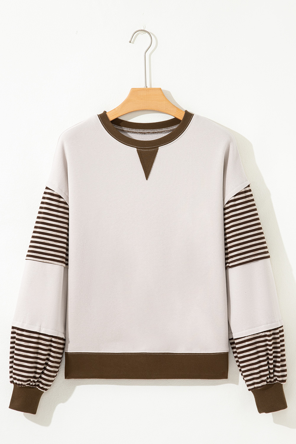 Parchment Striped Colorblock Patchwork Drop Shoulder Sweatshirt - Image 6