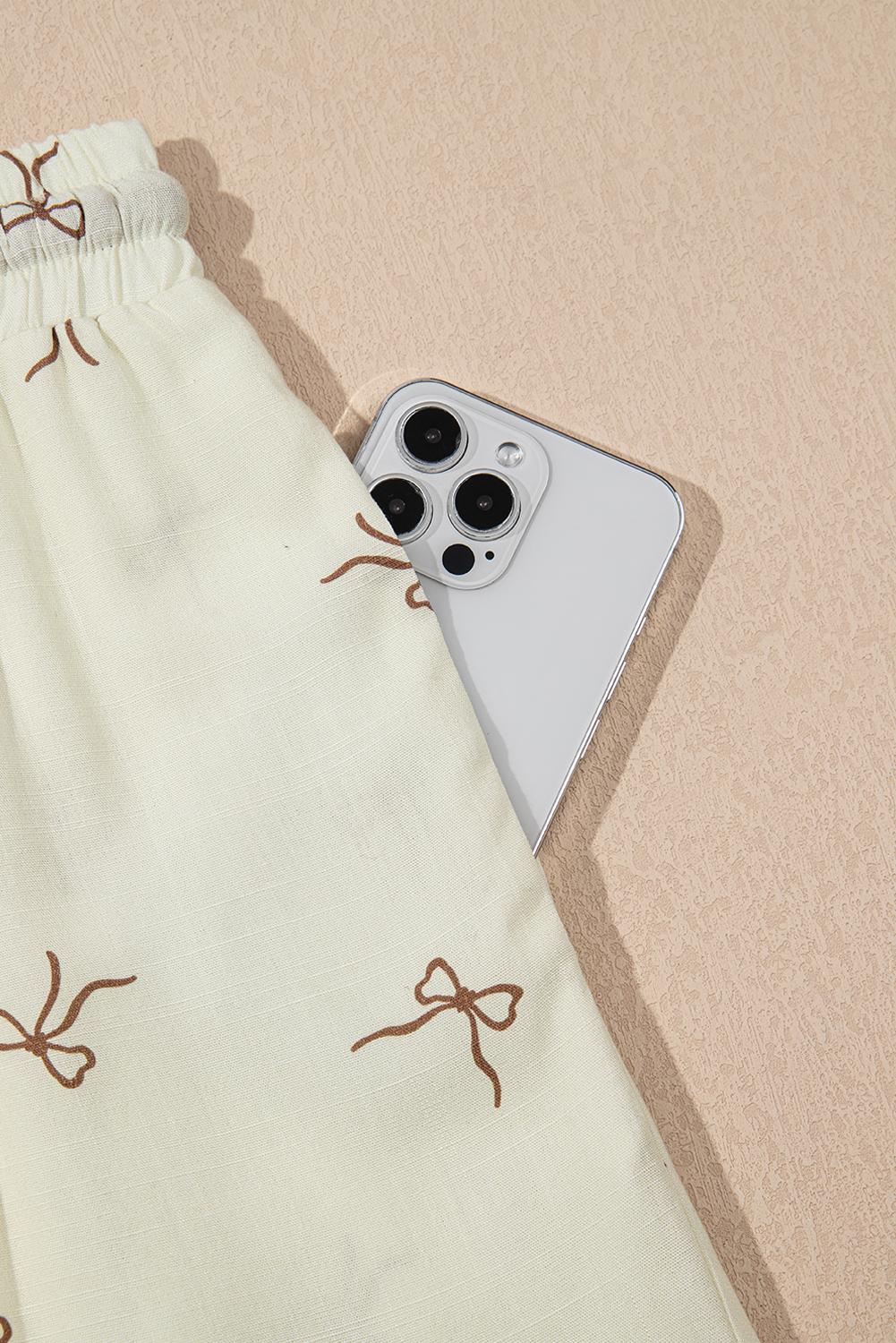 White Bow Print Lace Drawstring Elastic Waistband Casual Shorts - Image 5