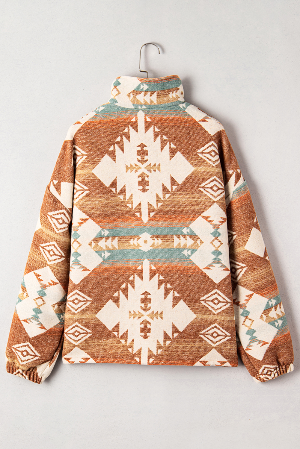 Khaki Quarter Zip Elastic Cuffs Aztec Sweatshirt - Image 5