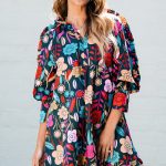 Green Floral Print Puff Sleeve Ruffled Mini Dress