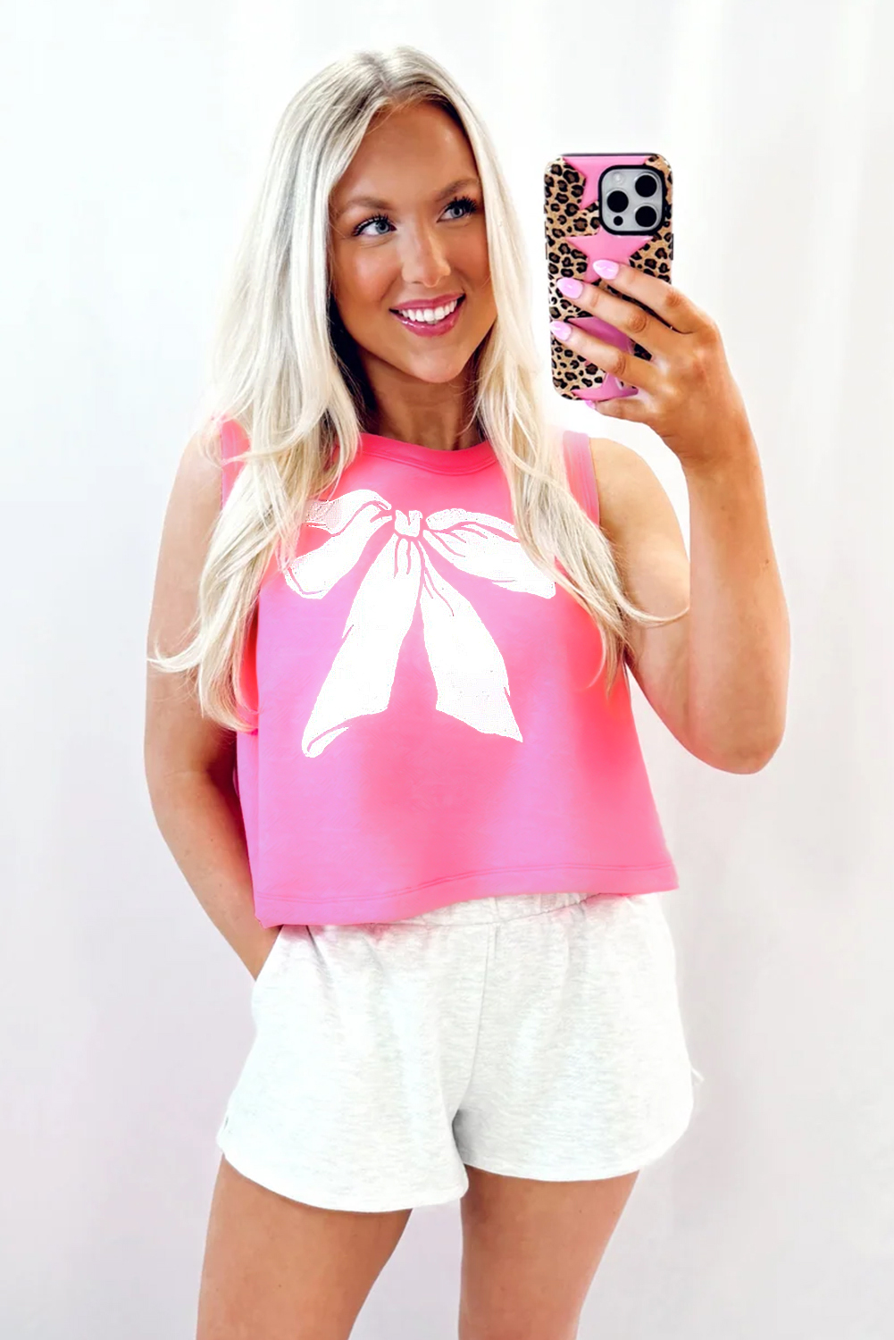 Sachet Pink Bow Print Boxy Fit Tank Top - Image 3