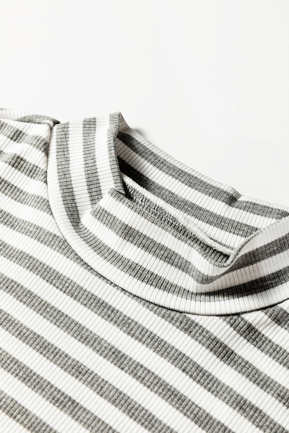 Gray Stripe Ribbed High Neck Slim Fit Long Sleeve Top - Image 8