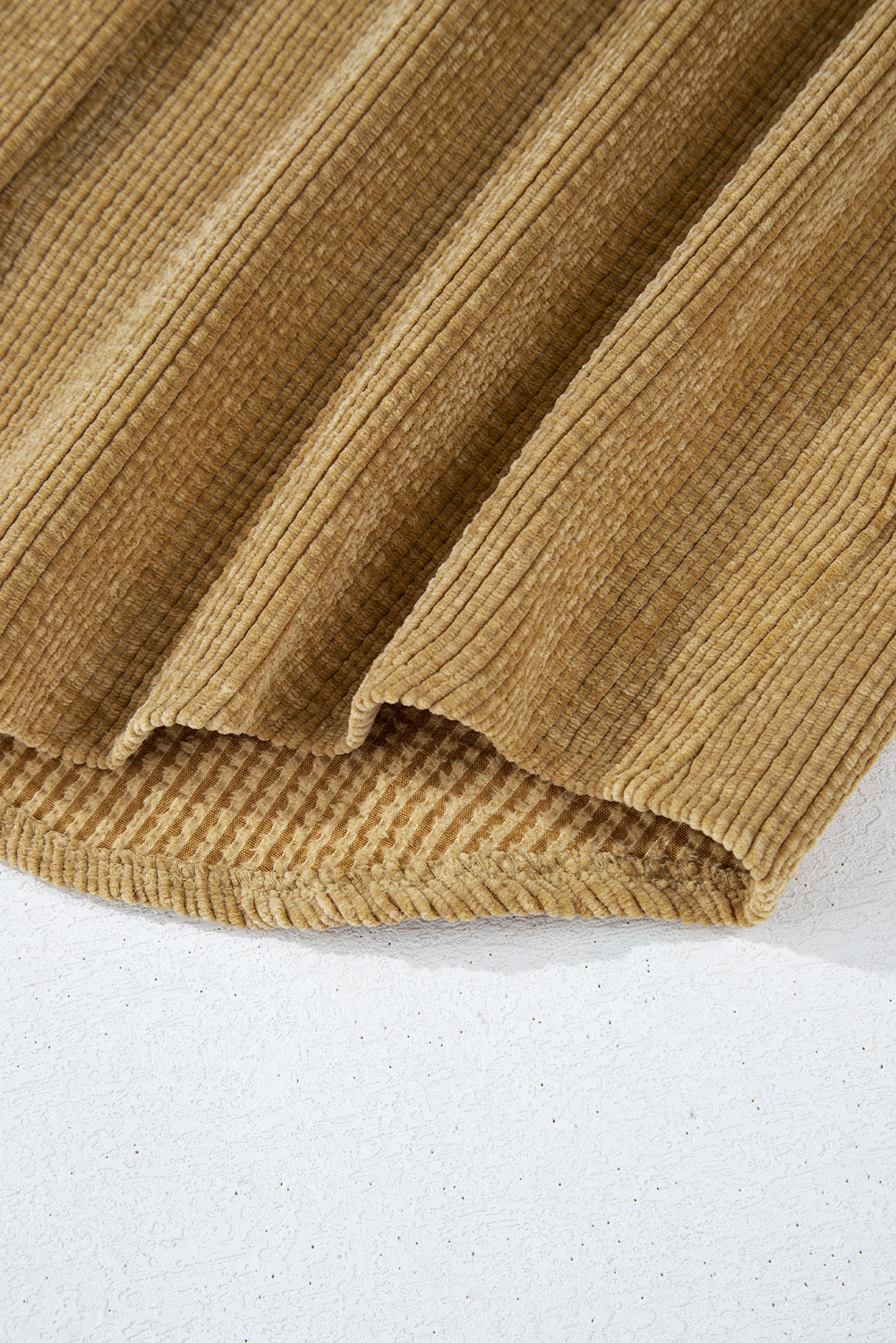 Light French Beige Patched Pocket Button Up Corduroy Shacket - Image 6